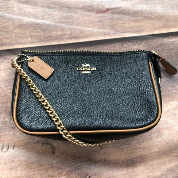 SOLD ❌COACH Nolita 19 Zipper Pouch Mini Bag Black Leather Gold-tone Chain Strap - Picture 7 of 11